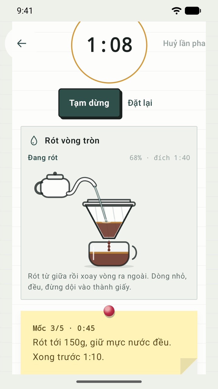 Màn hình pha theo từng mốc có hẹn giờ của BeanCue